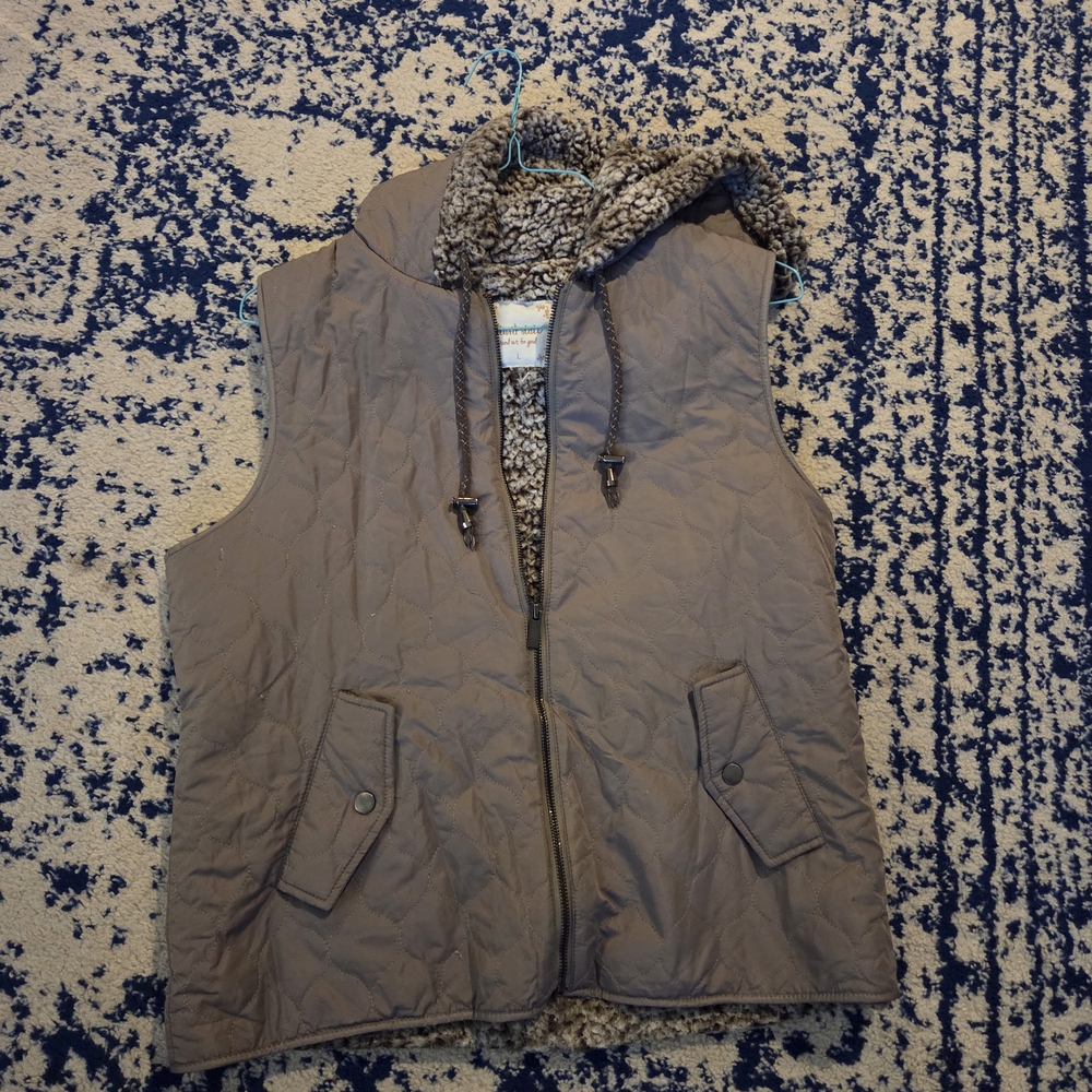 Altar'd State Brown Quilted Vest with Sherpa Lining